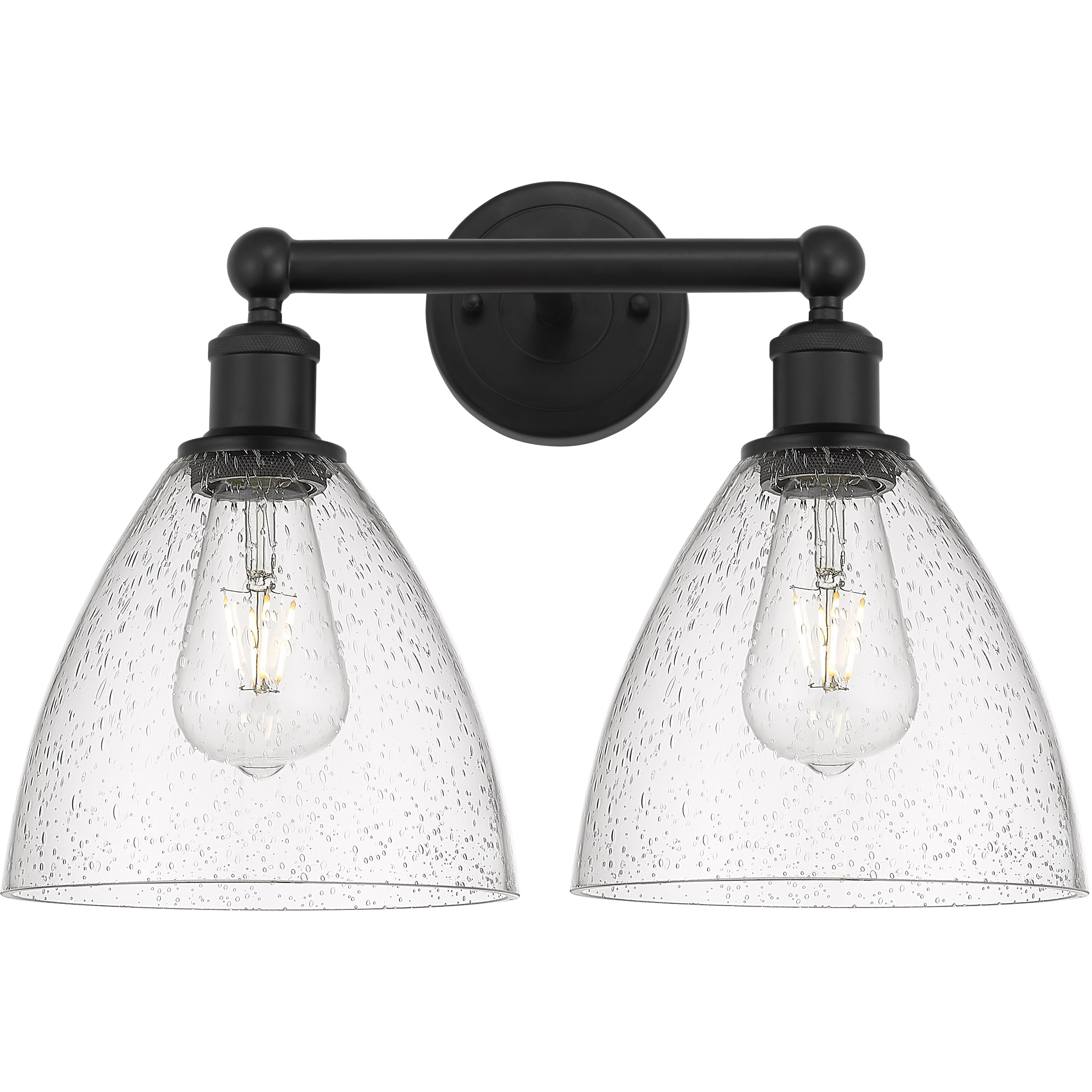 Edison Bristol Glass 2 Light 17 inch Matte Black Bath Vanity Light Wall Light in Seedy Glass