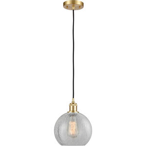 Ballston Athens LED 8 inch Satin Gold Mini Pendant Ceiling Light in Clear Crackle Glass, Ballston
