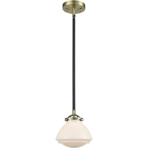 Nouveau Olean LED 7 inch Black Polished Nickel Mini Pendant Ceiling Light in Seedy Glass, Nouveau