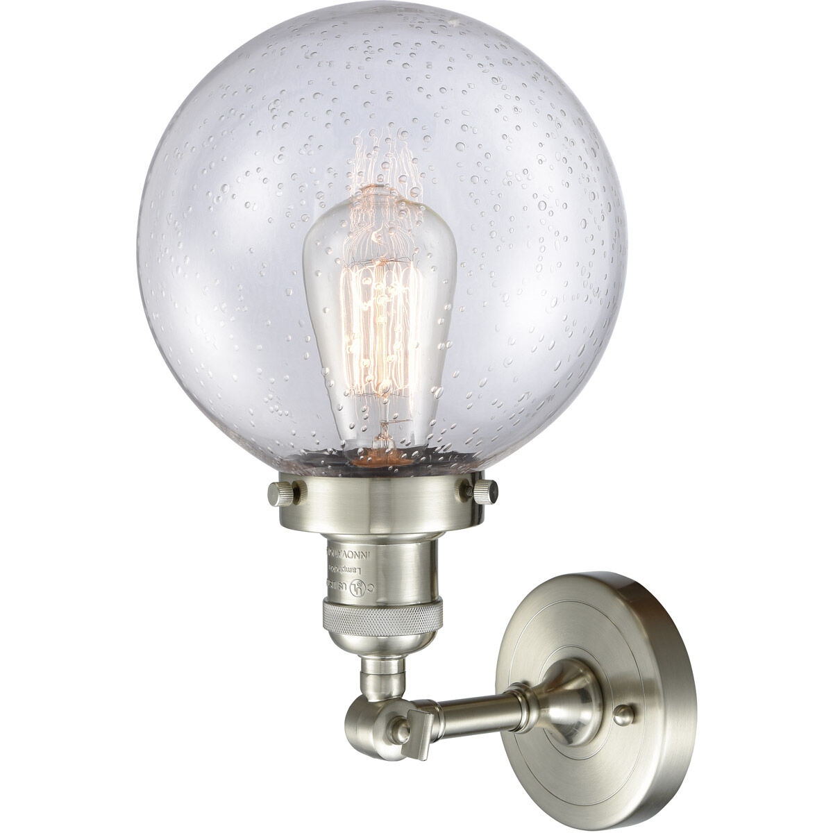 Franklin Restoration Large Beacon LED 8 inch Brushed Satin Nickel Sconce Wall Light in Seedy Glass, Franklin Restoration