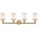 Bell 4 Light 33.5 inch Brushed Brass Bath Vanity Light Wall Light in Matte White Glass, Small