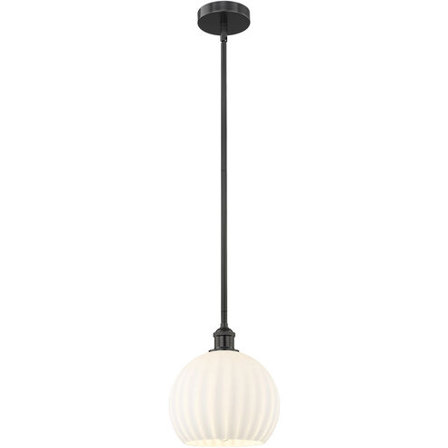 Edison White Venetian 1 Light 10 inch Matte Black Stem Hung Mini Pendant Ceiling Light