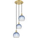 Ballston Brookhaven Globe 3 Light 14.5 inch Satin Gold Multi Pendant Ceiling Light in Sapphire Blue Glass