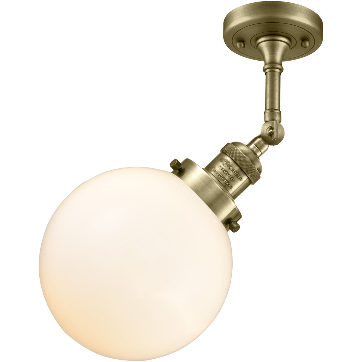 Franklin Restoration Large Beacon 1 Light 8 inch Antique Brass Semi-Flush Mount Ceiling Light in Cased Matte White Glass, Franklin Restoration