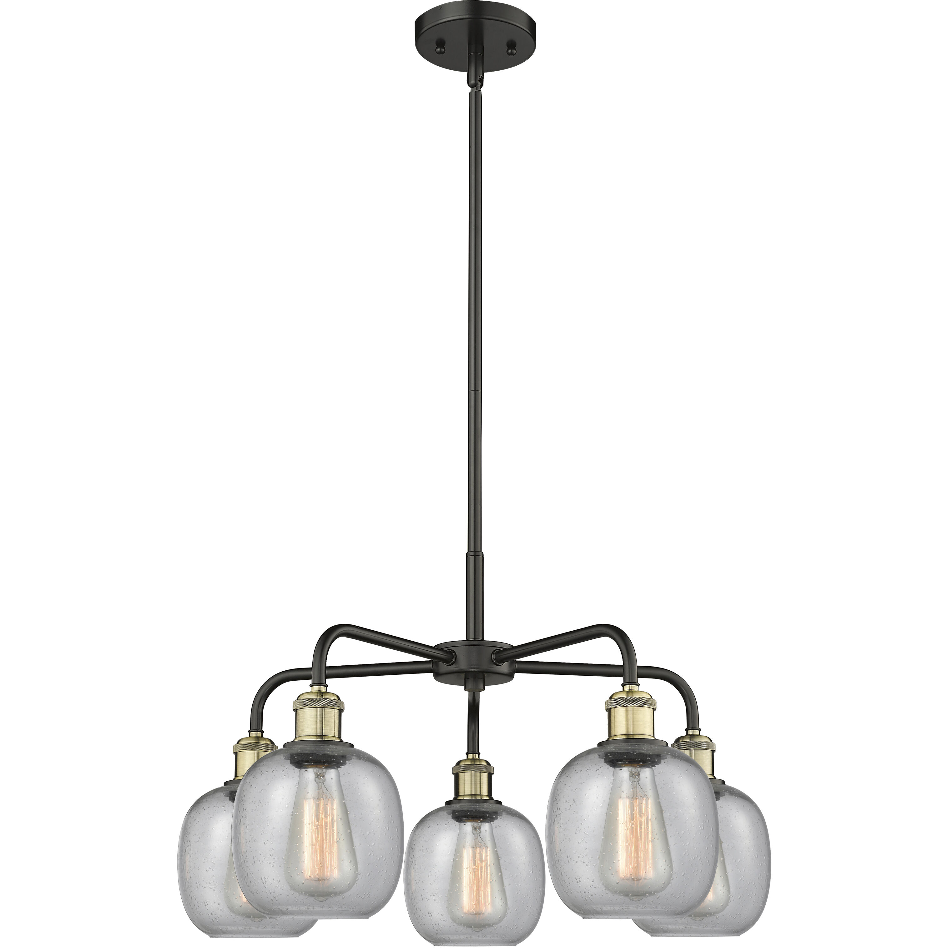 Belfast 5 Light 24 inch Black Antique Brass Chandelier Ceiling Light in Seedy Glass