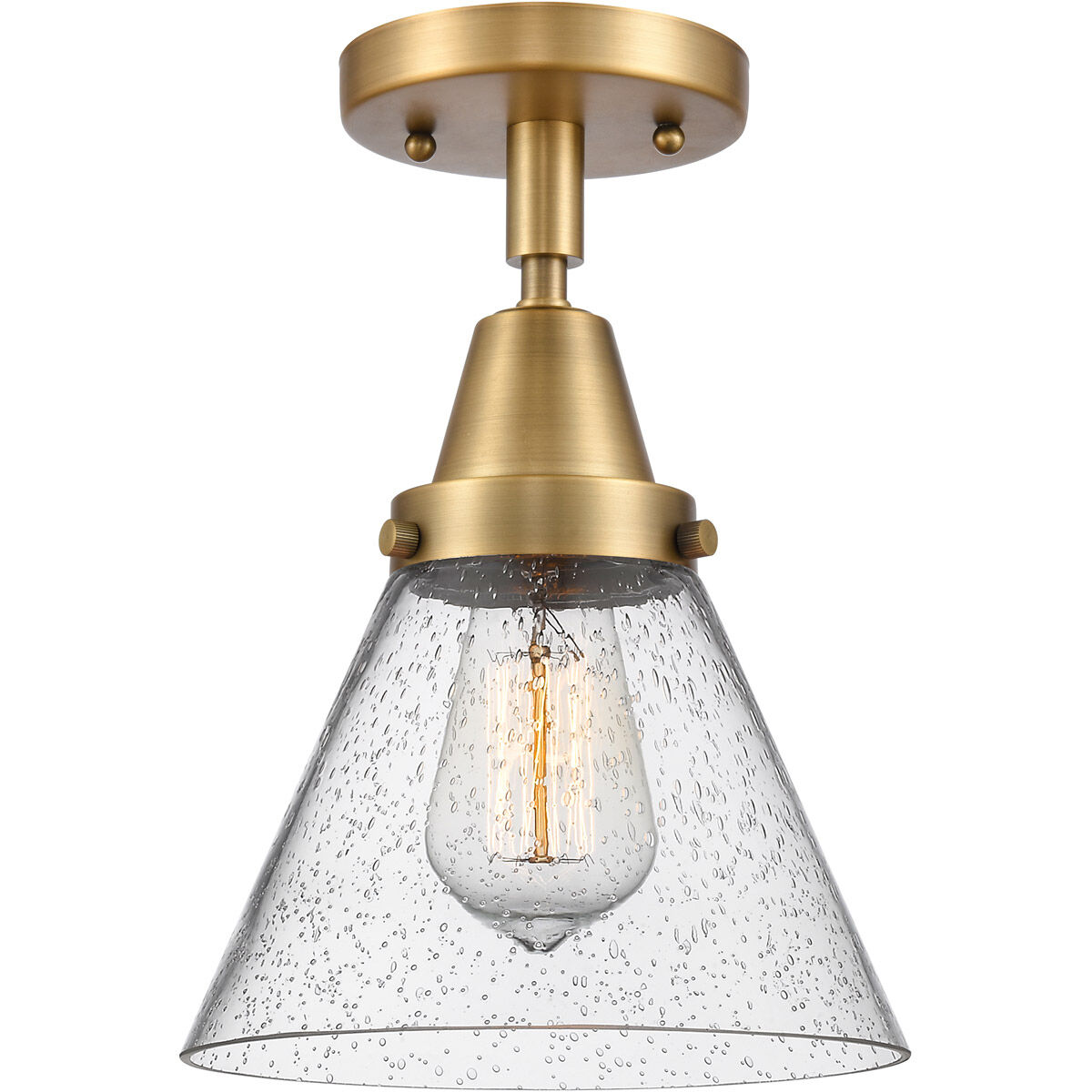 Franklin Restoration Large Cone LED 7.75 inch Brushed Brass Flush Mount Ceiling Light in Seedy Glass