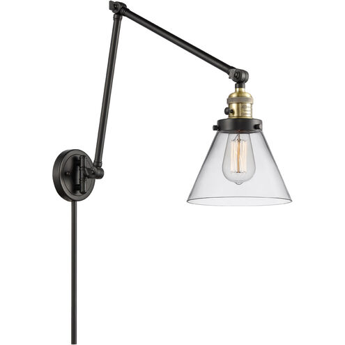 Large Cone 30 inch 3.50 watt Black Antique Brass Swing Arm Wall Light, Franklin Restoration