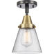 Franklin Restoration Small Cone LED 6.25 inch Black Antique Brass Flush Mount Ceiling Light in Seedy Glass