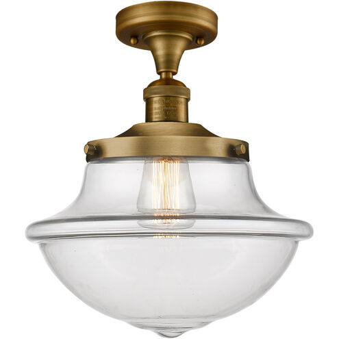 Franklin Restoration Large Oxford LED 12 inch Brushed Brass Semi-Flush Mount Ceiling Light in Clear Glass, Franklin Restoration