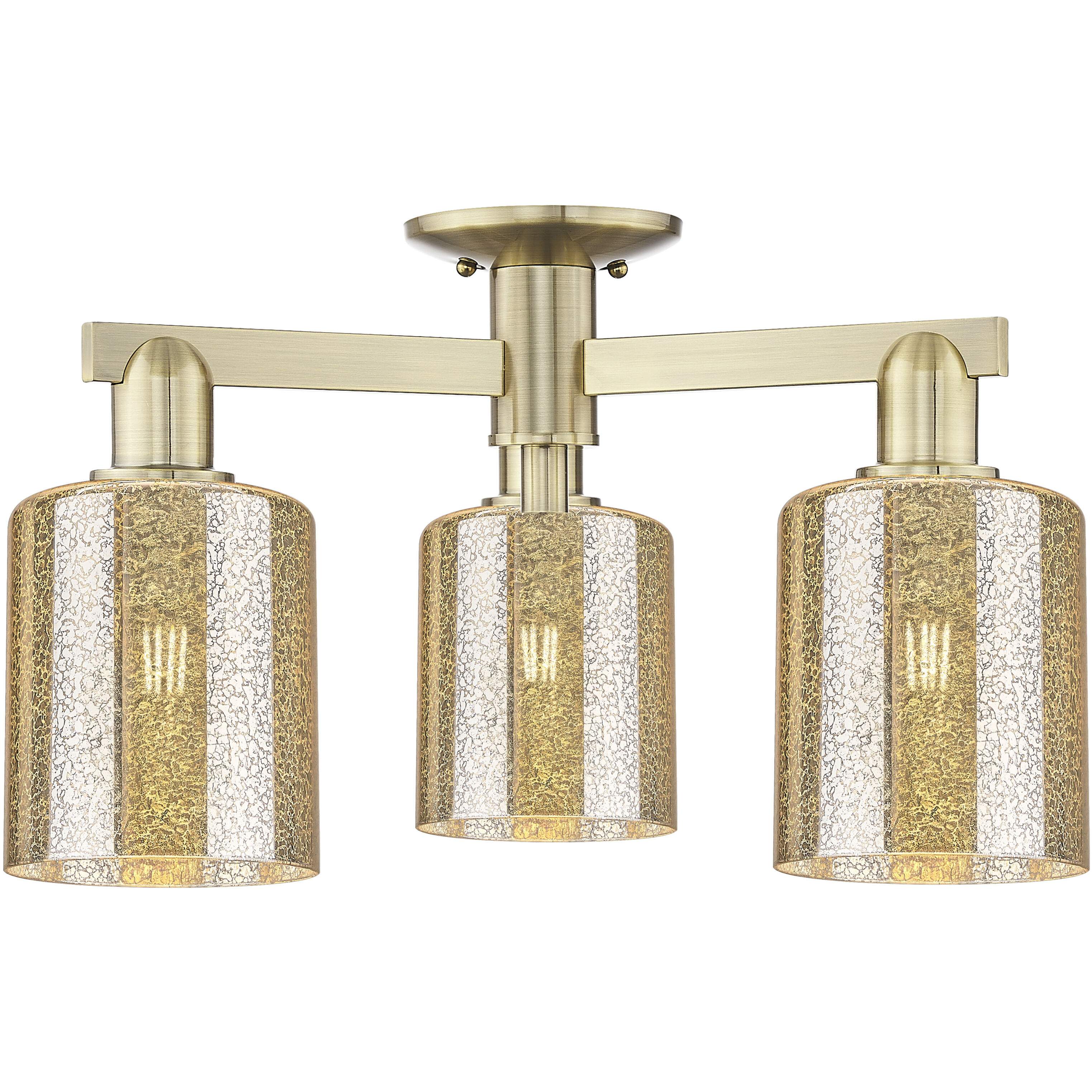 Arcadia Cobbleskill 3 Light 22.5 inch Antique Brass Semi-Flush Mount Ceiling Light in Mercury