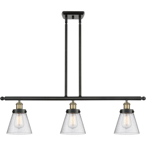 Ballston Small Cone LED 36 inch Black Antique Brass Island Light Ceiling Light in Seedy Glass