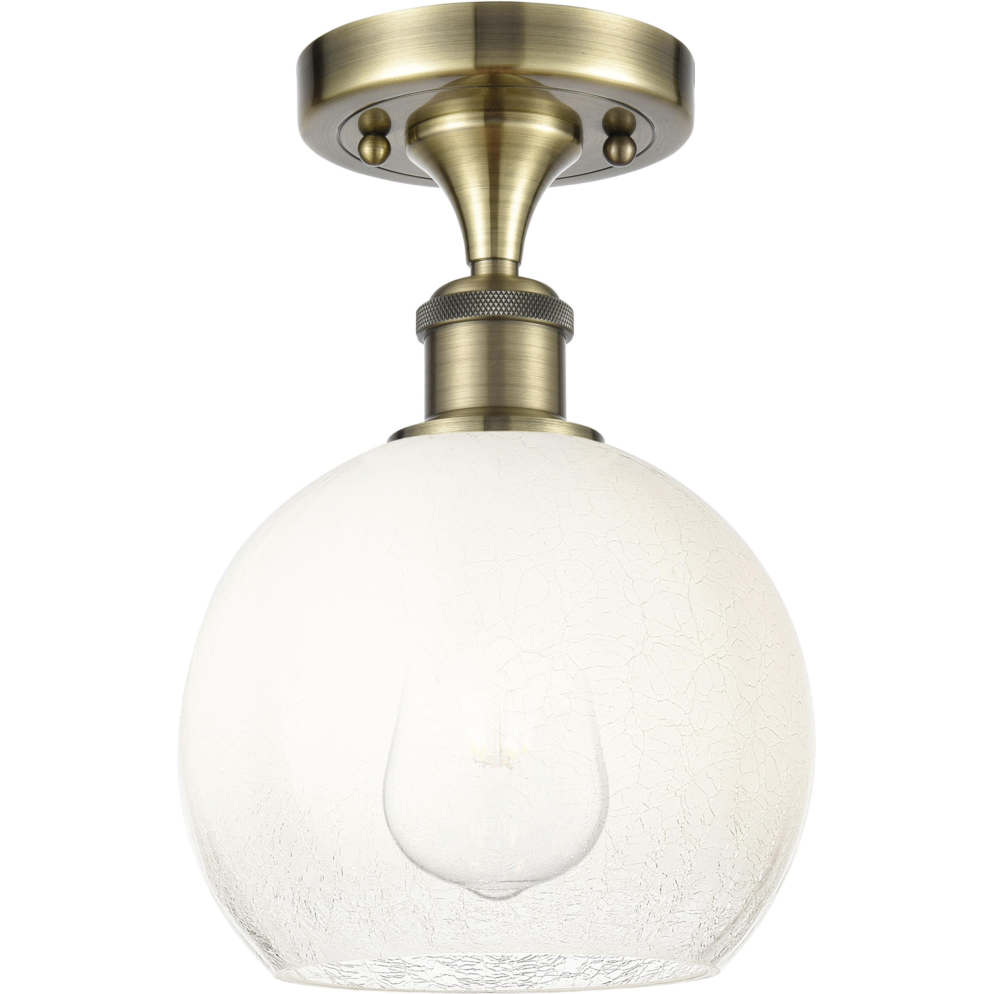 Ballston Brookhaven Globe 1 Light 7.88 inch Antique Brass Semi-Flush Mount Ceiling Light in Opal Glass