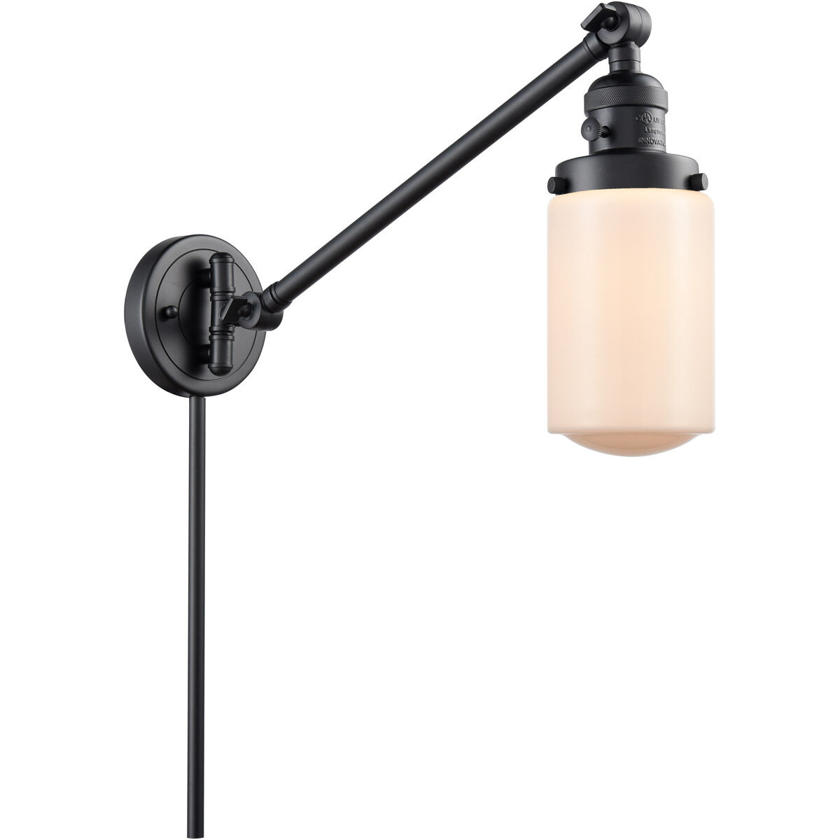 Dover 30 inch 60.00 watt Matte Black Swing Arm Wall Light, Franklin Restoration