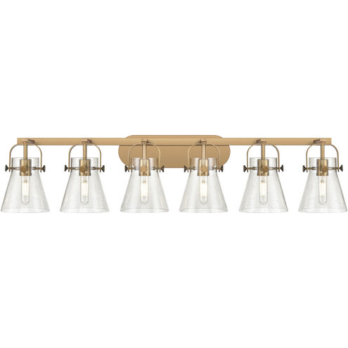 Pilaster II Cone 6 Light 45.5 inch Brushed Brass Bath Vanity Light Wall Light in Seedy Glass