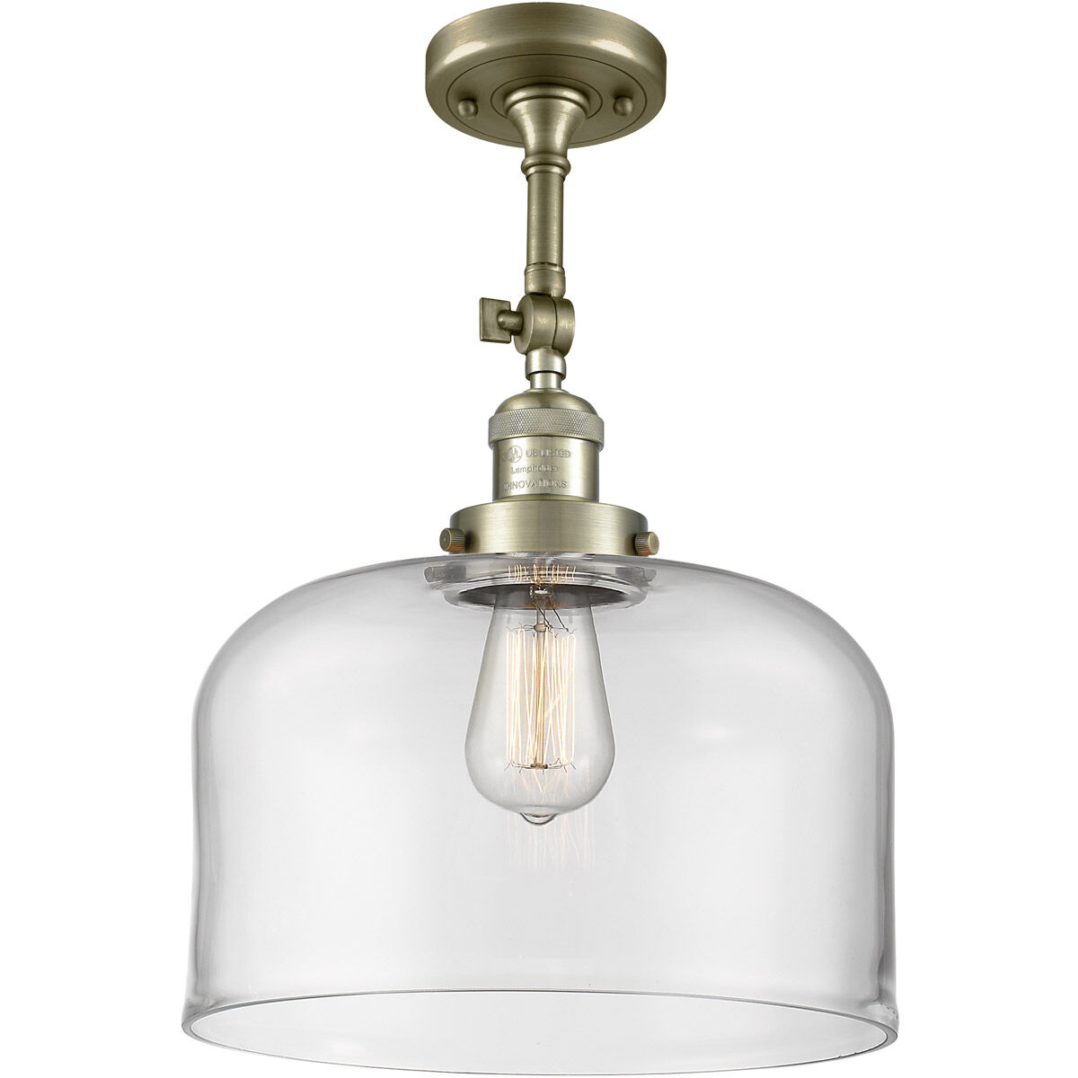Franklin Restoration X-Large Bell 1 Light 12 inch Antique Brass Semi-Flush Mount Ceiling Light in Incandescent, Clear Glass, Franklin Restoration