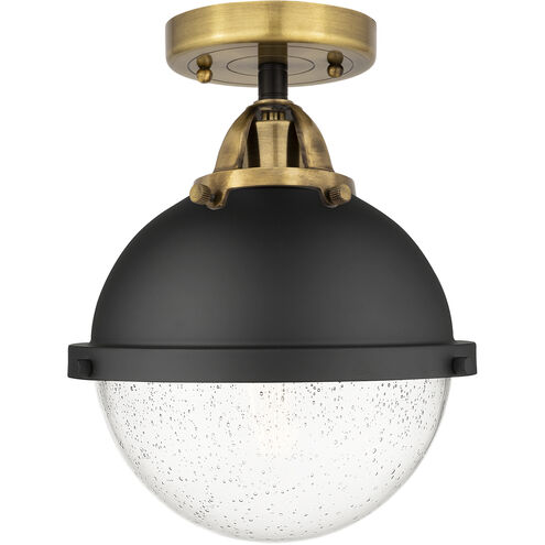 Nouveau 2 Hampden LED 9 inch Black Antique Brass Semi-Flush Mount Ceiling Light in Seedy Glass