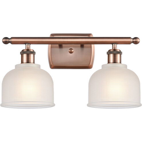 Ballston Dayton 2 Light 16 inch Antique Copper Bath Vanity Light Wall Light in White Glass, Ballston