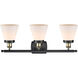 Ballston Small Cone 3 Light 26 inch Black Antique Brass Bath Vanity Light Wall Light in Matte White Glass