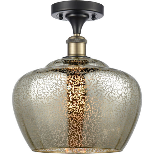 Ballston Large Fenton LED 11 inch Black Antique Brass Semi-Flush Mount Ceiling Light in Mercury Glass, Ballston