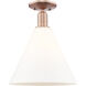 Arcadia Berkshire Glass 1 Light 12 inch Antique Copper Semi-Flush Mount Ceiling Light in Matte White