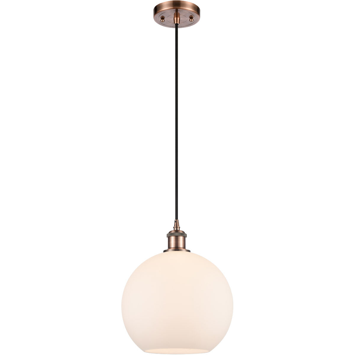 Ballston Large Athens 1 Light 10 inch Antique Copper Mini Pendant Ceiling Light in Matte White Glass, Ballston
