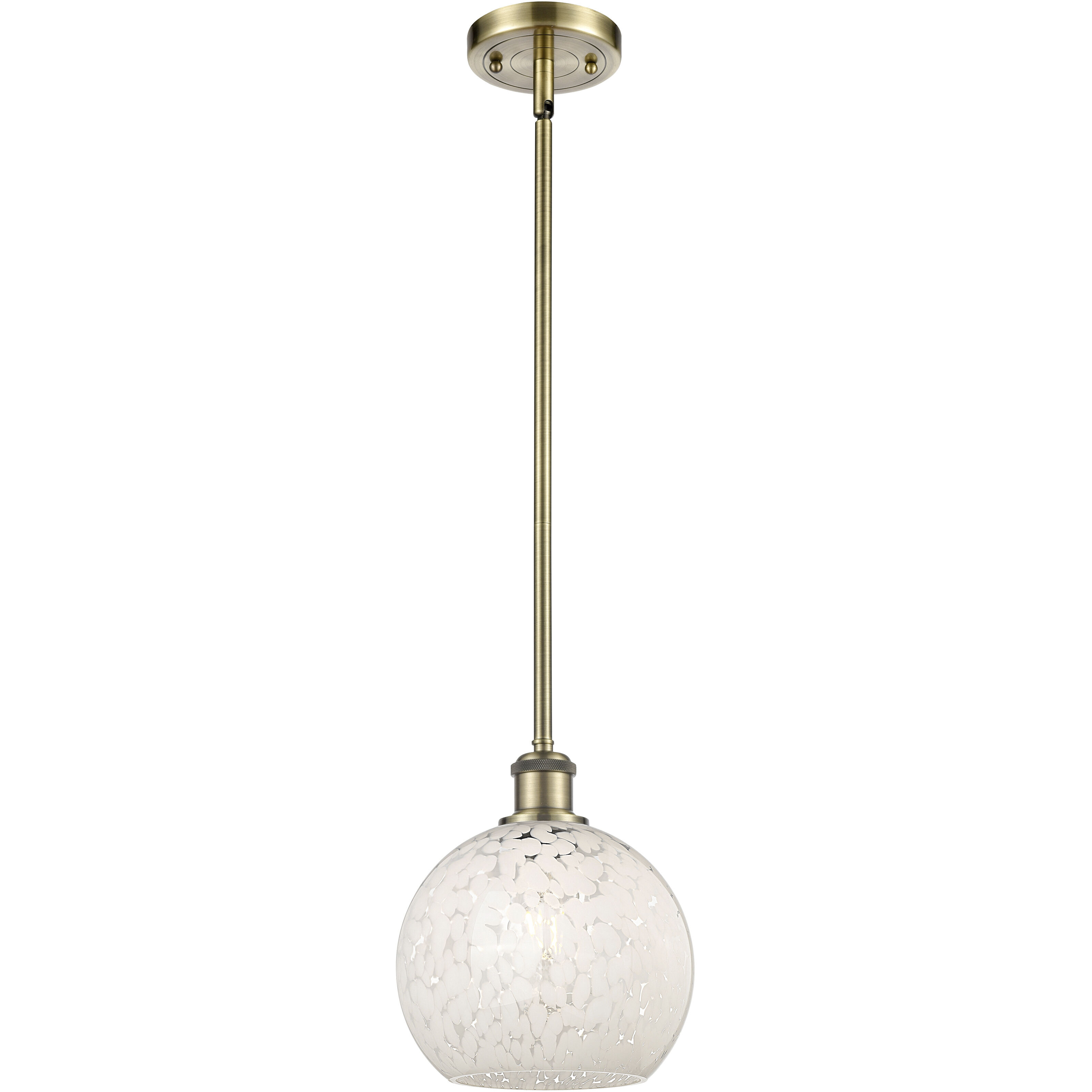 Ballston White Mouchette 1 Light 8 inch Antique Brass Stem Hung Mini Pendant Ceiling Light