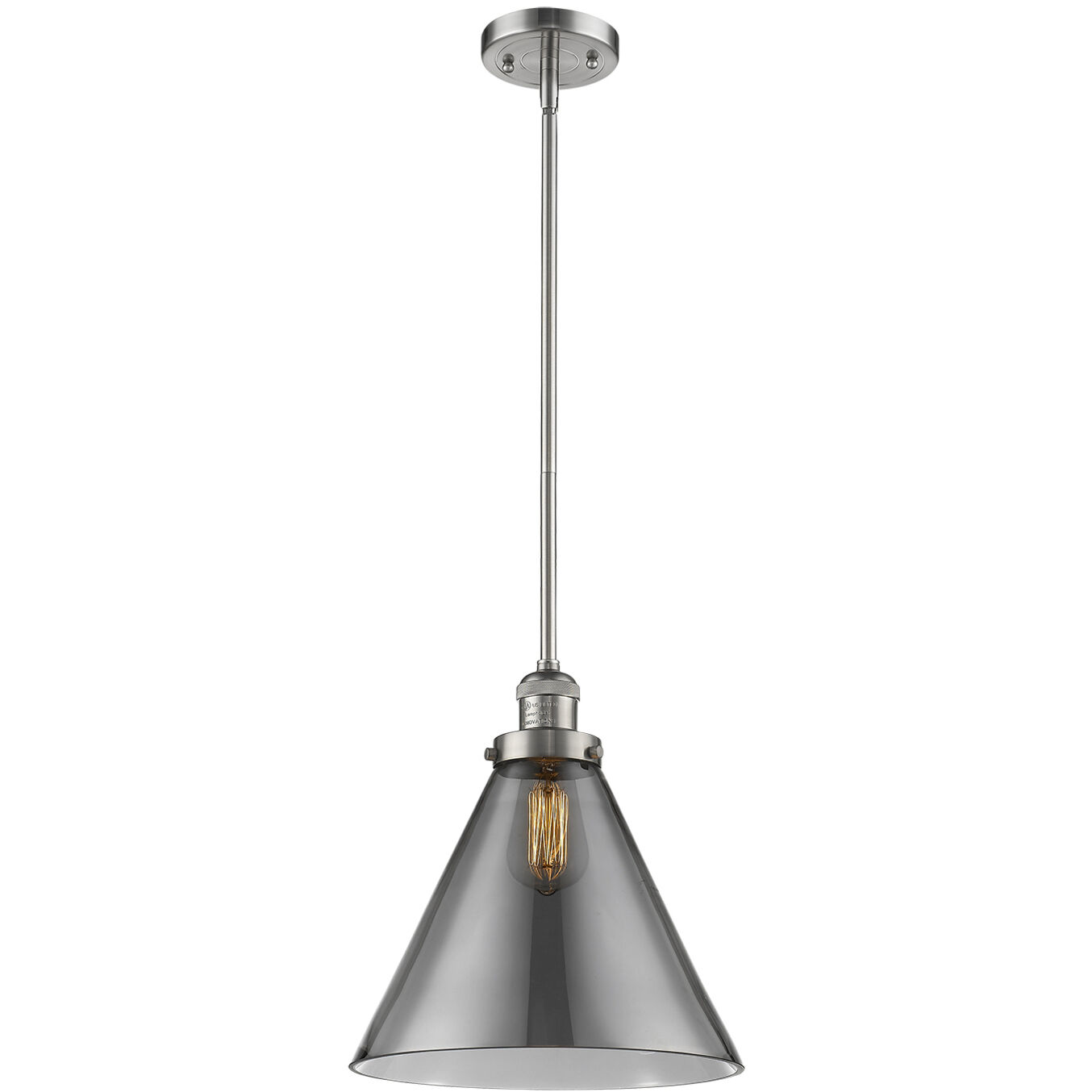 Franklin Restoration Cone LED 12 inch Black Antique Brass Mini Pendant Ceiling Light in Plated Smoke, Franklin Restoration