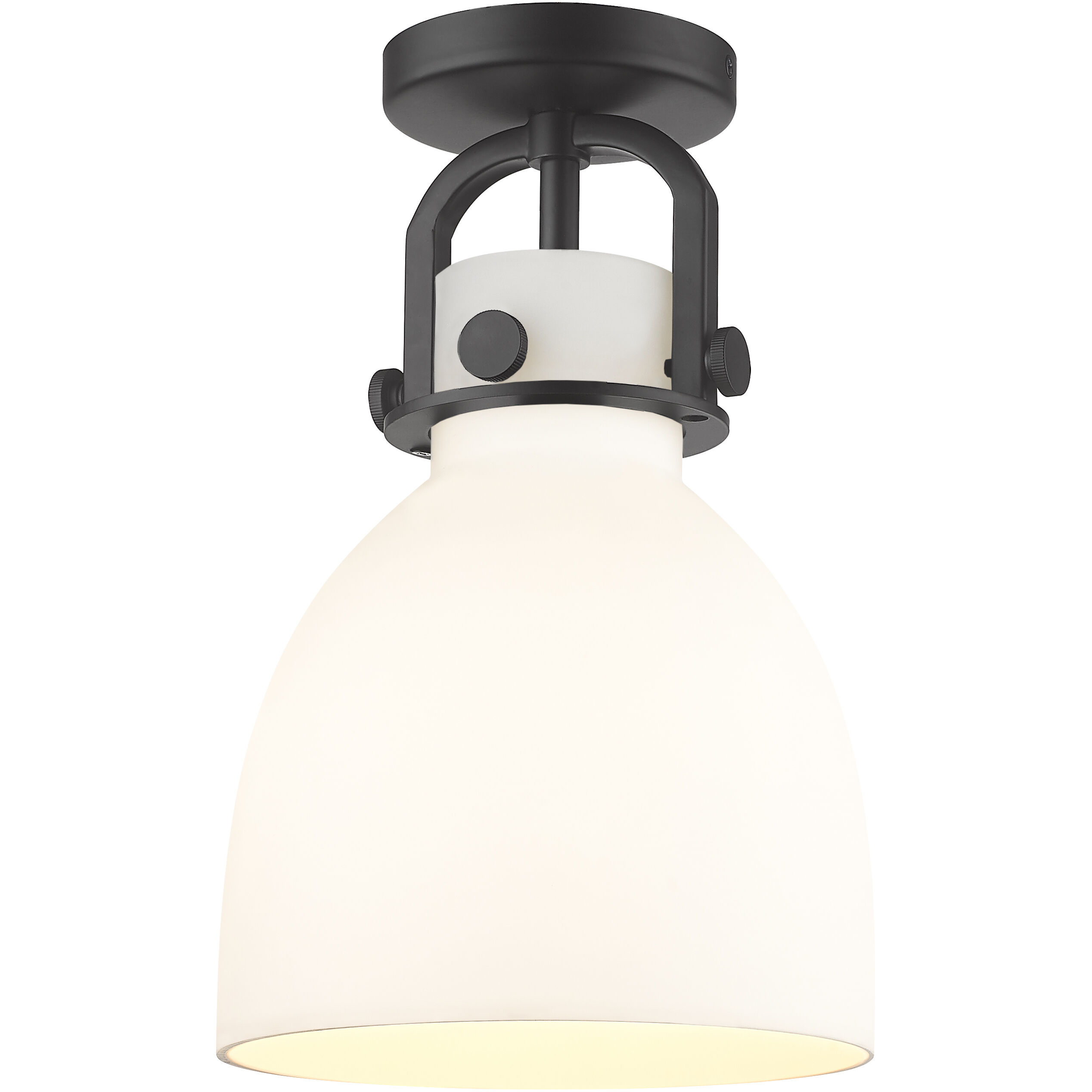 Newton Bell 1 Light 8 inch Matte Black Flush Mount Ceiling Light in Matte White Glass