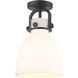 Newton Bell 1 Light 8 inch Matte Black Flush Mount Ceiling Light in Matte White Glass
