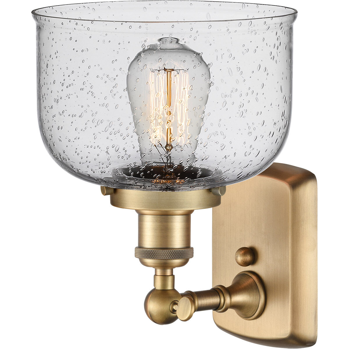 Ballston Large Bell 1 Light 8 inch Brushed Brass Sconce Wall Light in Seedy Glass