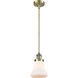 Franklin Restoration Bellmont LED 7 inch Antique Brass Mini Pendant Ceiling Light in Matte White Glass, Franklin Restoration