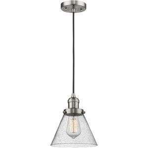 Franklin Restoration Cone LED 8 inch Brushed Satin Nickel Mini Pendant Ceiling Light in Seedy, Franklin Restoration