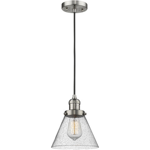 Franklin Restoration Cone LED 8 inch Brushed Satin Nickel Mini Pendant Ceiling Light in Seedy, Franklin Restoration
