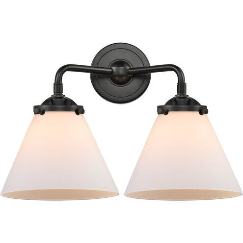 Nouveau Large Cone 2 Light 16 inch Oil Rubbed Bronze Bath Vanity Light Wall Light in Matte White Glass, Nouveau