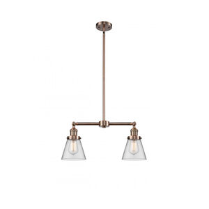 Franklin Restoration Small Cone LED 21 inch Antique Copper Chandelier Ceiling Light in Clear Glass, Franklin Restoration