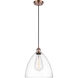 Ballston Dome LED 12 inch Antique Copper Mini Pendant Ceiling Light in Clear Glass, Black Textured