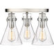 Newton Cone 3 Light 19.63 inch Satin Nickel Flush Mount Ceiling Light in Clear Glass