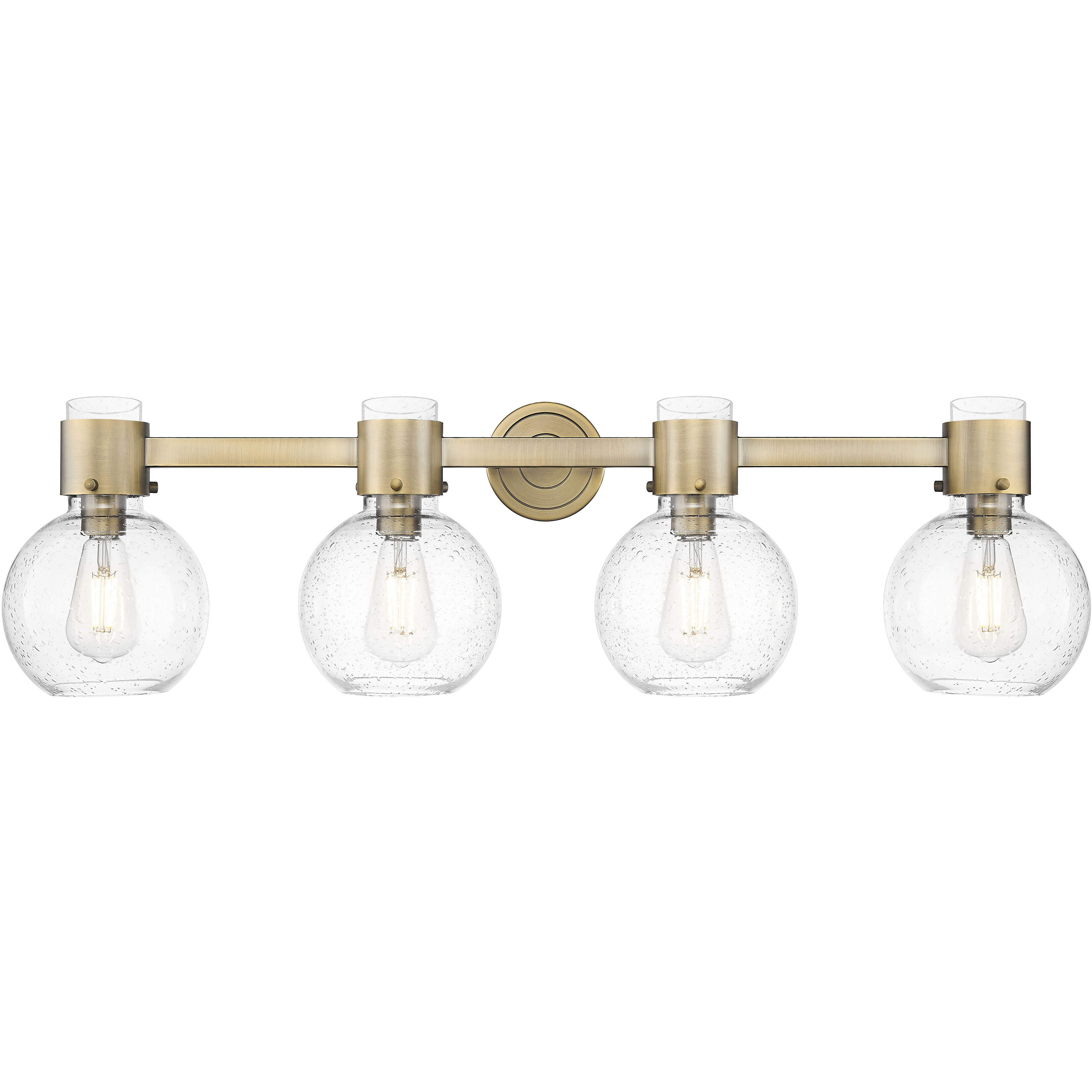 Lawton Sphere 4 Light 34 inch Brushed Brass Bath Vanity Light Wall Light in Seedy Glass