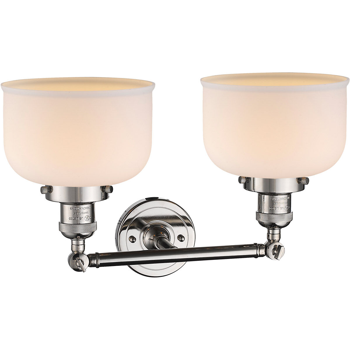 Franklin Restoration Large Bell 2 Light 19 inch Polished Nickel Bath Vanity Light Wall Light in Matte White Glass, Franklin Restoration