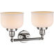 Franklin Restoration Large Bell 2 Light 19 inch Polished Nickel Bath Vanity Light Wall Light in Matte White Glass, Franklin Restoration