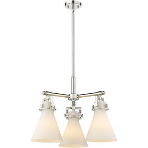 Newton Cone 3 Light 20.38 inch Polished Nickel Pendant Ceiling Light in Matte White Glass