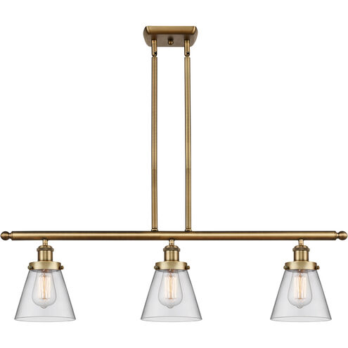 Ballston Small Cone 3 Light 36 inch Brushed Brass Island Light Ceiling Light in Clear Glass