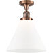 Franklin Restoration X-Large Cone LED 12 inch Antique Copper Semi-Flush Mount Ceiling Light in Matte White Glass, Franklin Restoration