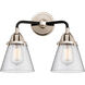 Nouveau 2 Small Cone LED 14.25 inch Black Polished Nickel Bath Vanity Light Wall Light in Seedy Glass