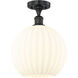 Edison White Venetian 1 Light 12 inch Matte Black Semi-Flush Mount Ceiling Light