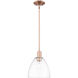 Arcadia Bristol 1 Light 9 inch Antique Copper Mini Pendant Ceiling Light in Clear