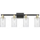 Arcadia Clymer 4 Light 30.88 inch Black Antique Brass Bath Vanity Light Wall Light in Clear
