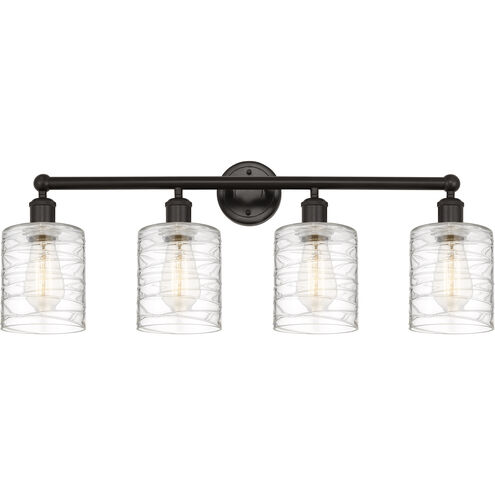 Edison Cobbleskill 4 Light 32 inch Oil Rubbed Bronze Bath Vanity Light Wall Light in Deco Swirl Glass