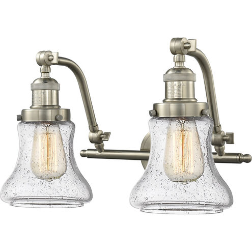 Franklin Restoration Bellmont 2 Light 18 inch Brushed Satin Nickel Bath Vanity Light Wall Light in Seedy Glass, Franklin Restoration