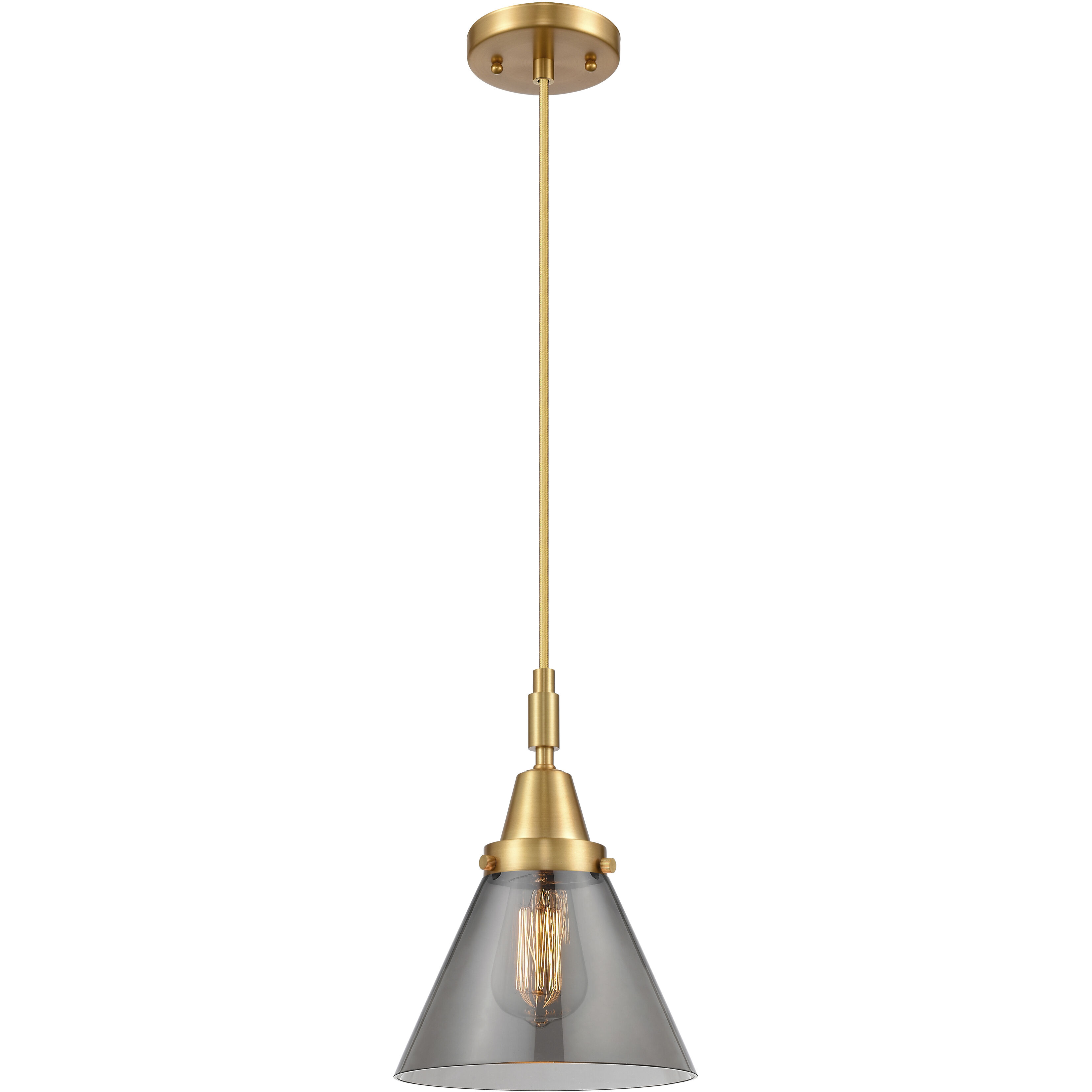 Downtown Urban Cone 1 Light 7.75 inch Satin Gold Mini Pendant Ceiling Light in Light Smoke Glass